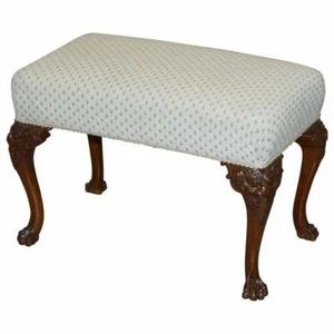 FULLY RESTORED GEORGE III STYLE HAND CARVED BENCH STOOL WITH LION HAIRY PAW FEET - Picture 1 of 12