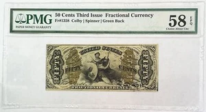 1864-1869 US 50 CENTS FRACTIONAL LADY JUSTICE NOTE FR#1363 PCGS CHOICE AU 58 - Picture 1 of 2