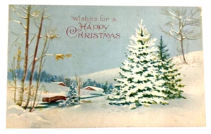 Vintage Christmas Postcard Winter Scene Blue Creek Rooftops Stone Bridge Divided - Picture 1 of 8