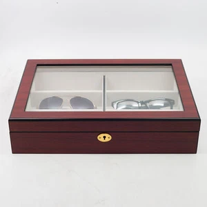 6 CHERRY WOOD EYEGLASS SUNGLASS OVERSIZED GLASSES STORAGE DISPLAY CASE ORGANIZER - Picture 1 of 6