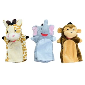 3 pupazzi a mano per bambini animale peluche elefante giraffa scimmia storia tempo - Foto 1 di 2