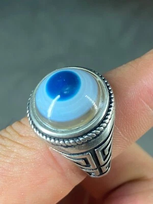 Tibetan Silver Inlaid Natural Agate Dzi*Sky Eye*Bead Adjustable Ring Z8 - Image 1 of 4