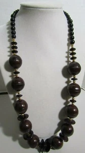 Bold necklace brown beads 24" Vintage 1980's - Picture 1 of 3