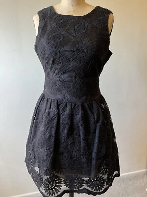 Bloomingdales AQUA XS Little Black Dress Cocktail Wedding Sheer Lace Floral Goth - Image 1 of 4