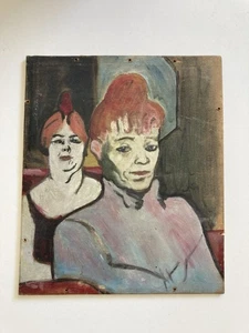 Vintage Oil Painting On Wood 1958 After Toulouse Lautrec Pastiche Signed Shabby - Picture 1 of 9