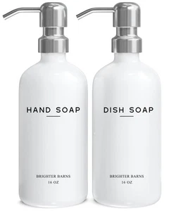 White Glass Hand and Dish Soap Dispenser Set by - Kitchen Soap Dispenser Set ... - Picture 1 of 8