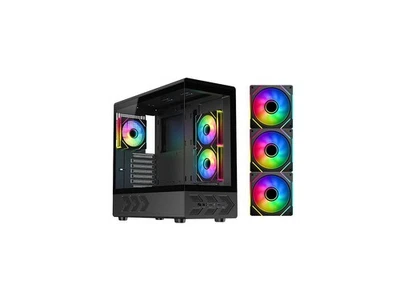 DIYPC IDX1-BK-ARGB Black USB3.0/ Type C Tempered Glass ATX Gaming Computer Case - Image 1 of 4