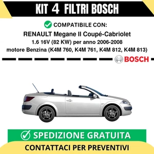 KIT BOSCH 4 Filtri tagliando per RENAULT Megane II Coupé-Cabriolet 1.6 16V 82... - Imagen 1 de 2