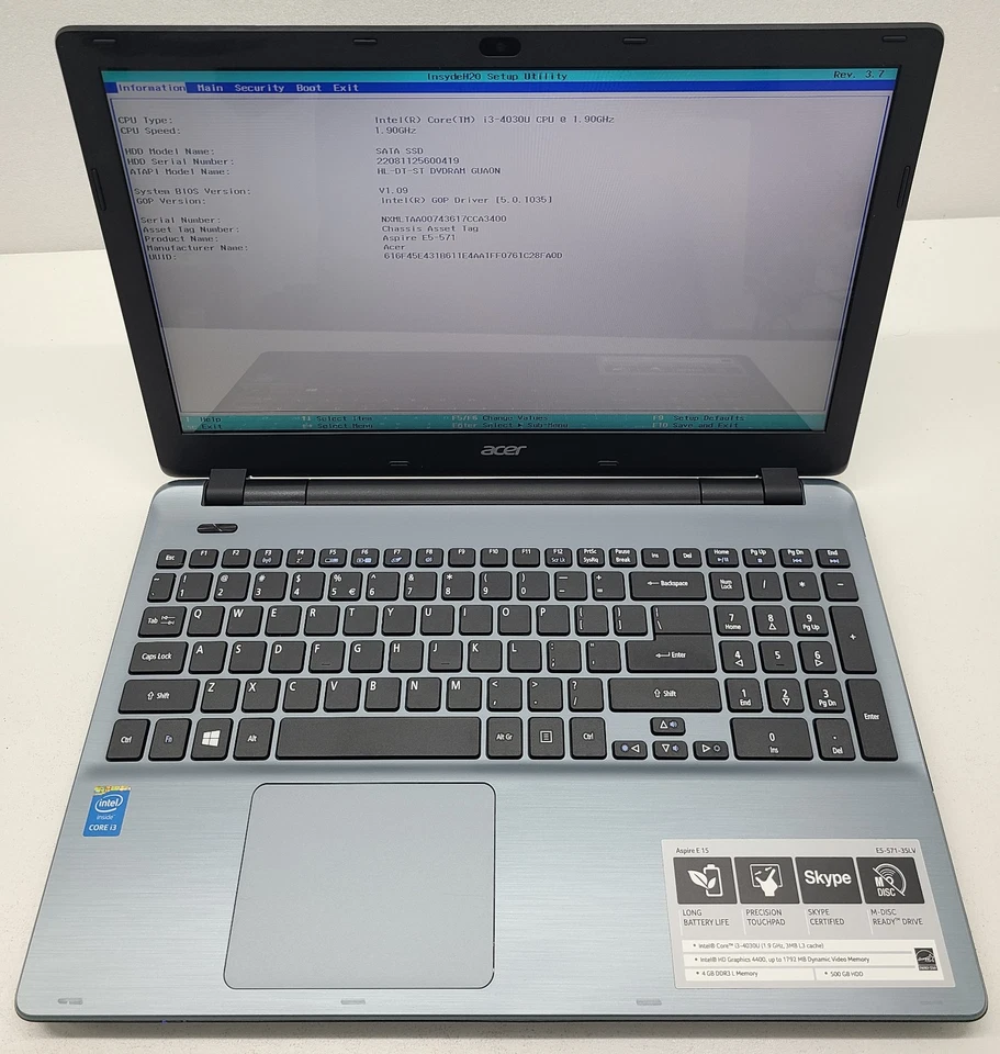 Acer Aspire E5-571-35LV Laptop Intel i3-4030U 4GB Ram 256GB SSD OHNE OS (FL) - Bild 1 von 4