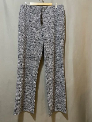 NUEVO CON ETIQUETAS TAHARI Mujeres Cintura Elástica Tiro Alto Jacquard Tejido Pantalones Talla XL Negro/Blanco Geo Foto 1 de 4