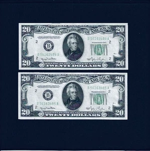 Lot(2)1950 $20 New York FEDERAL Note Serial #B56163484-85 UNCIRCULATED - Picture 1 of 2