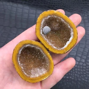Natural Zhanguo Warring States Golden Red Agate Geode Healing Decoration 2pcs - Picture 1 of 7