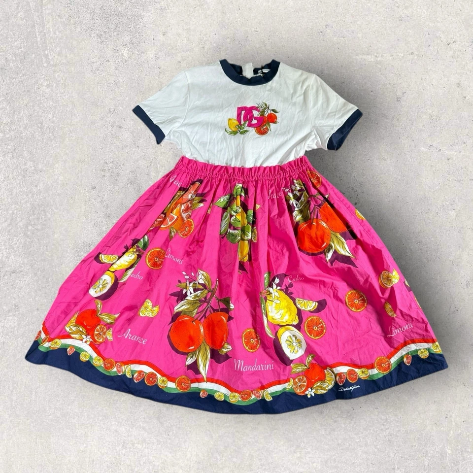Dolce & Gabbana Rosa Estampado de Cítricos Niñas Camiseta Vestido Niñas Talla 9/10 Nuevo con Etiquetas Foto 1 de 4
