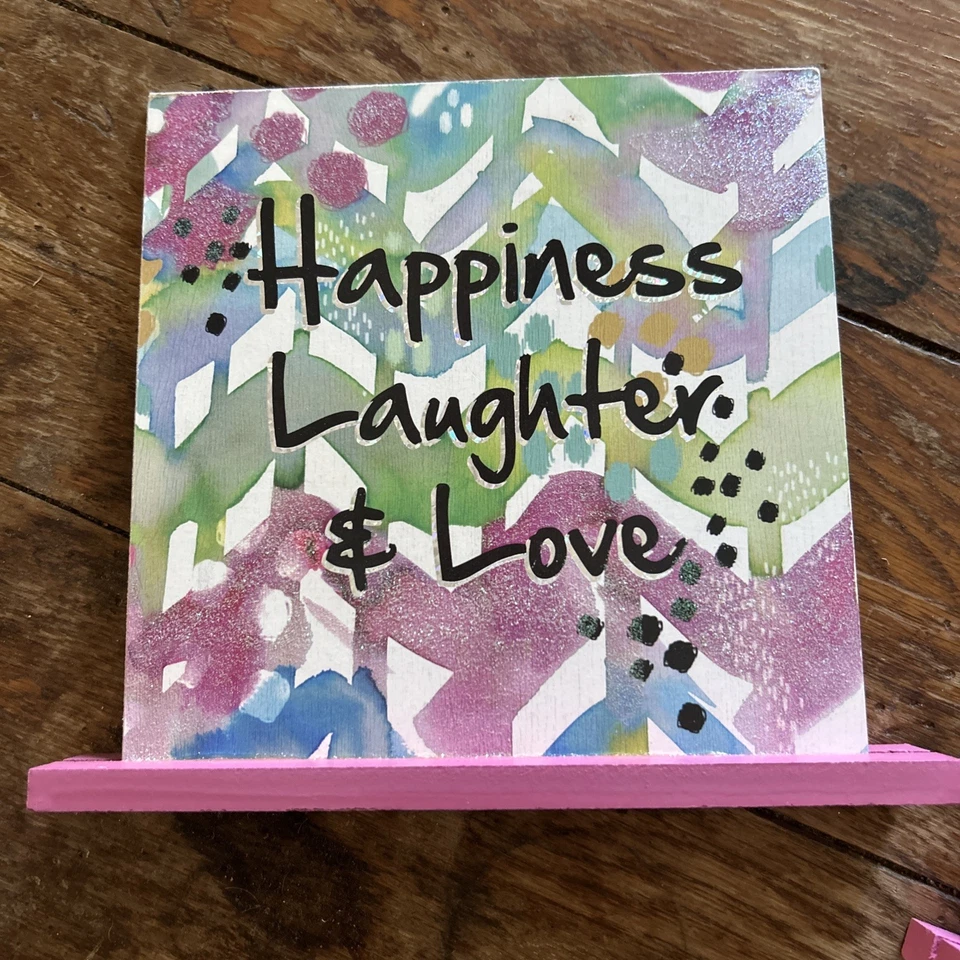 Happiness Laughter & Love Sign Display Board Desktop Shelf Sitter Porch Greeting - Image 1 of 4