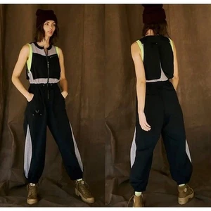 Free People Inhale Jumpsuit black Nylon Cargo Utility One Piece FP Movement XS - Picture 1 of 12