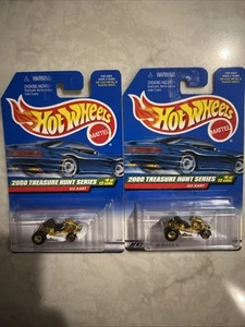 2 Hot Wheels 2000 Treasure Hunt Go Kart #6 of 12 White with Gold New In Box - Picture 1 of 4