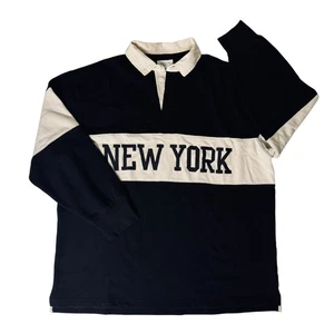 American Eagle New York Rugby Shirt Langarm Herren L Oberteil schwarz weiß gestreift - Bild 1 von 6