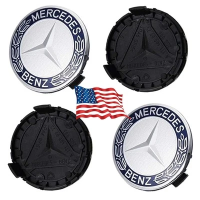 4Pack Fit Mercedes~Benz Wheel Center Caps Emblem Blue Rim Hub Cover Badge - Image 1 of 4