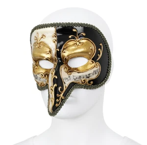 Venetian Long Nose Masquerade Mask Black Gold Plague Doctor Style Carnival - Picture 1 of 1