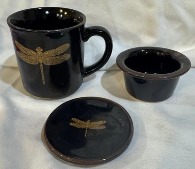 Tapa de taza infusora de té Dragonfly 3 piezas colador cubierto marrón dorado Foto 1 de 4