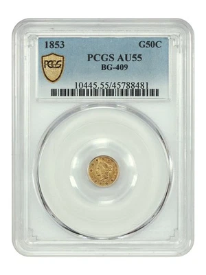 Cal. Fractional: 1853 50C PCGS AU55 (BG-409) - California Fractional Gold - Image 1 of 4