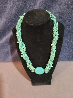 Unique Free Form Vintage Turquoise Necklace, 18" long, Unmarked,Pendant  - Image 1 of 4