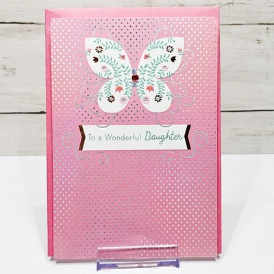 Tarjeta de felicitación de cumpleaños Hallmark 5x7 hija rosa plata joyas mariposa florales Foto 1 de 4