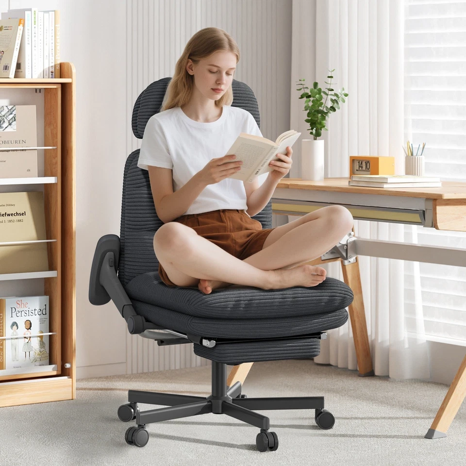 Офисное кресло с подставкой для ног и подголовником, кресло-стол со скрещенными ножками откидные подлокотники черное - Изображение 1 из 4