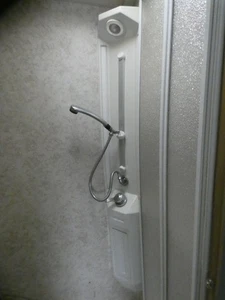 Caravan 12v shower taps in corner unit,slide bar mount,light and switch etc VGC - Picture 1 of 10