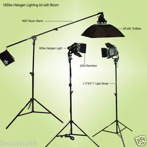 1950w Studio Continuous Halogen Light Lighting Boom Stand Softbox Barndoor Kit - Picture 1 of 1