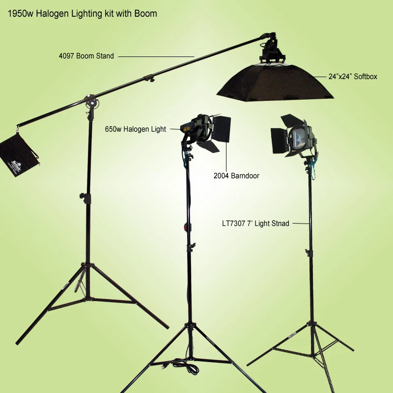 1950w Studio Continuous Halogen Light Lighting Boom Stand Softbox Barndoor Kit - Image 1 of 1