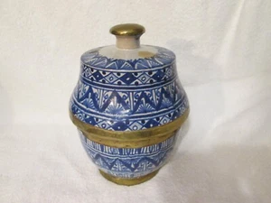 Antique Moorish Fez Morocco Ceramic Storage Tureen Jubbana Blue And White - Picture 1 of 12