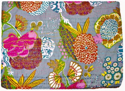 Colcha de algodón reversible hecha a mano india Kantha de colección Foto 1 de 2