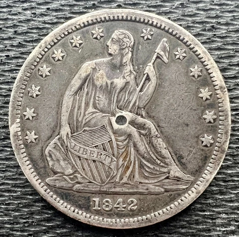 1842 Seated Liberty Half Dollar Small Date - XF Details Damage Cover