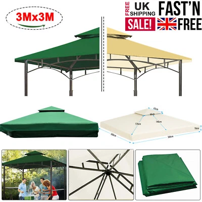 3x3M 2-Tier Waterproof Gazebo Top Replacement Canopy Cover Sunshade Patio Garden