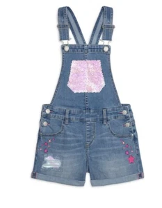 Jordache Sequin & Stars Denim Shortalls Overalls Girls Size XS 4/5 - Picture 1 of 9