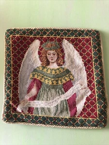 Cuscino angelo vintage 14" lana punto ago/punto piccolo verde velluto cerniera posteriore - Foto 1 di 19
