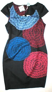 New Womens NWT Designer Plenty Dress Tracy Reese L Sheeth Black Red Flowers Work - Picture 1 of 4