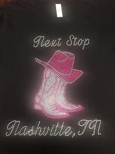 Next Stop Nashville, TN. - Ladies Rhinestone Junior Fit T-shirt - XLarge - Picture 1 of 5