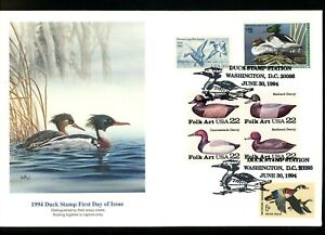 US FDC #RW61 Fleetwood 1994 DC Duck Waterfowl Stamp Red Breasted Merganser 
