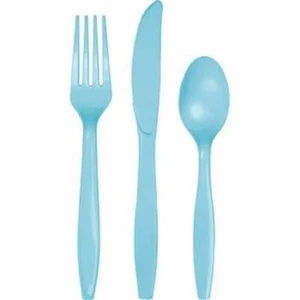 Pastel Blue Heavy Duty Plastic Cutlery Assort. 24 Pack Tableware Party Supplies - Picture 1 of 1