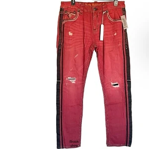 Rock Revival Jeans Sycamore Taper Red Black Stripe Embroidered Men’s Size 36 - Picture 1 of 11
