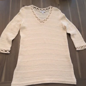 St. John Tunic Sweater Size P Wool Blend Knit Ivory V-Neck - Picture 1 of 16