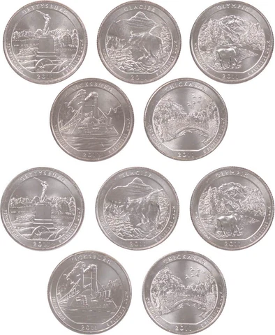 2011 P&D National Park Quarter 10 Coin Set Uncirculated Mint State 25c Cover
