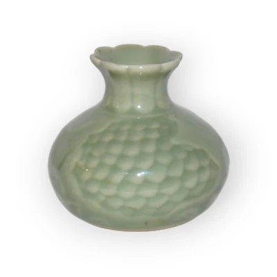 Старинный винтажный китайский Celedon зеленый рыбы масштаб цветы маленькая ваза или щетка горшок 3» - Изображение 1 из 4