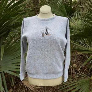 Vintage 90s Gray Lighthouse Sweatshirt Embroidered LS ESY Sportswear Size M - Picture 1 of 9