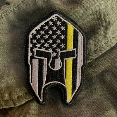 STEVENS TACTICAL SHOP Subdued Thin Yellow Line American Flag Spartan Helmet Patch