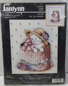 Vintage '98 Janlynn Katze in einer Hutschachtel #07-100 gezählt Kreuzstich 12 x 15 versiegelt neu aus altem Lagerbestand - Bild 1 von 2