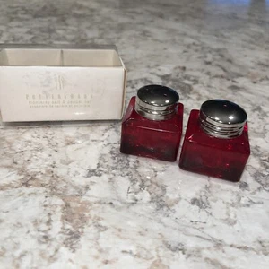 Pottery Barn Monterey RED Glass Salt & Pepper Shaker Set Square Ice Cube Shape - Picture 1 of 5