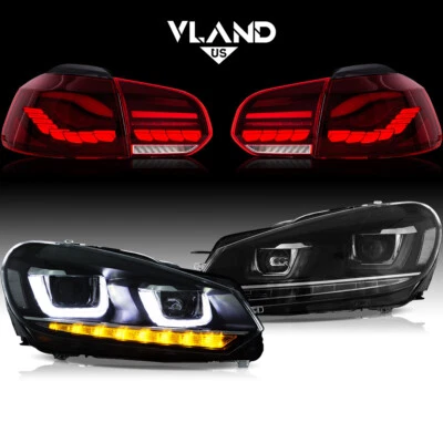 For 2010-2014 Volkswagen Golf 6 MK6 LED Headlights+Red GTS Tail Lights Animation - Image 1 of 4